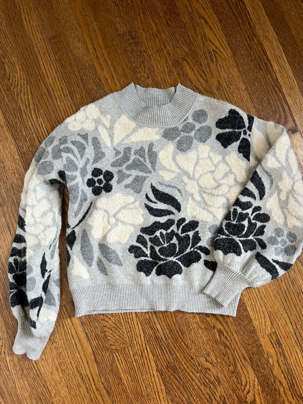Truth Gray and Black Floral Crewneck Sweater
